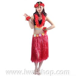 แดงยาว 60 cm ชุดพวงมาลัยฮาวายพร้อมกระโปรงฟาง หนาพิเศษ กระโปรงฟางอย่างดี กระโปรงเชือกฟางฟูๆ ชุดฮาวายเชือกปอฟาง พร็อพชุดฮาวาย ระบำฮาวาย ระบำชาวเกาะ เต้นฮูลาฮูล่า