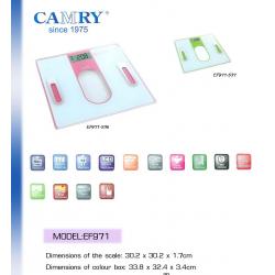 เครื่องชั่งน้ำหนักดิจิตอล พร้อมวัดปริมาณไขมัน ยี่ห้อ Camry รุ่น EF971-S36 รับน้ำหนักได้ 150 กิโลกรัม มี 2 สี เขียว,ชมพู