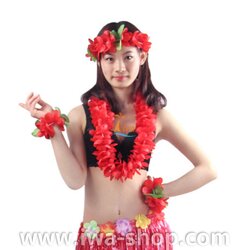 ชุดพวงมาลัยฮาวาย พวงมาลัยดอกไม้แฟนซี แดง