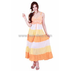 ชุดเดรสโครเชต์สลับสี ส้มขาว ชุดถักโครเชต์ ชุดเดรสฮาวาย ชุดฮาวายน่ารัก ชุดเที่ยวทะเล ชุดเดรสไปทะเล น่ารักๆ maxi dress ทะเล