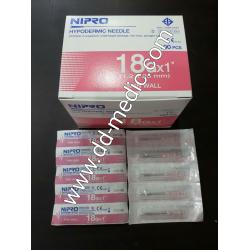 เข็มฉีดยา ยี่ห้อ นิโปร เบอร์ 18 X 1" กล่องละ 100 อัน