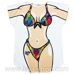 กราฟฟิกม่วง เสื้อยืดลายบิกินี่ เสื้อสกรีนลายบิกินี่ เสื้อลายชุดว่ายน้ำ เสื้อฮาๆ พิมพ์ลายเซ็กซี่ ชุดเดรสลายบิกินี่ ชุดไปทะเล