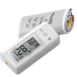 รุ่นใหม่ เครื่องวัดความดันโลหิต ยี่ห้อ ไมโครไลฟ์ / Microlife รุ่น BP A1 Basic แสดงการเคลื่อนไหวขณะวัด สัญลักษณ์เตือนหัวใจผิดปกติ พร้อมสัญลักษณ์ค่าความดันสูง ไม่รัดแขนแรงขณะทำการ พร้อม Adapter