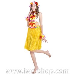 เหลืองยาว 60 cm ชุดกระโปรงฟาง ฮาวายหนาพิเศษ พร้อมเซตพวงมาลัยรุ้งใหญ่ กระโปรงฟางอย่างดี กระโปรงเชือกฟางฟูๆ ชุดฮาวายเชือกปอฟาง พร็อพชุดฮาวาย ระบำฮาวาย ระบำชาวเกาะ เต้นฮูลาฮูล่า