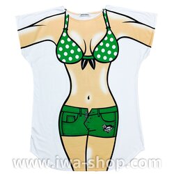 เขียวลายจุด เสื้อยืดลายชุดว่ายน้ำ กางเกงขาสั้น เสื้อยืดลายบิกินี่ เสื้อสกรีนลายบิกินี่ เสื้อลายชุดว่ายน้ำ เสื้อฮาๆ พิมพ์ลายเซ็กซี่ไปทะเล