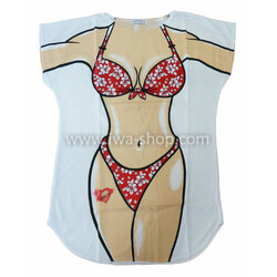 เสื้อลายบิกินี่แดงชบา เสื้อยืดลายบิกินี่ เสื้อสกรีนลายบิกินี่ เสื้อลายชุดว่ายน้ำ เสื้อฮาๆ พิมพ์ลายเซ็กซี่ ชุดเดรสลายบิกินี่ ชุดไปทะเล ชุดเที่ยวทะเล เสื้อผ้าไปทะเล