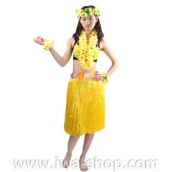เหลืองยาว 60 cm ชุดกระโปรงฮาวาย หนาพิเศษ มีบราดอกไม้ พร้อมเซตพวงมาลัย กระโปรงฟางอย่างดี กระโปรงเชือกฟางฟูๆ ชุดฮาวายเชือกปอฟาง พร็อพชุดฮาวาย ระบำฮาวาย ระบำชาวเกาะ เต้นฮูลาฮูล่า