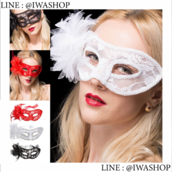 หน้ากากแฟนซี ลายลูกไม้ ประดับดอกดอกลินลี่ และขนนก หน้ากากปาร์ตี้ลายลูกไม้ หน้ากากคอสเพลย์ Hot Sexy Seductive Lace Mask