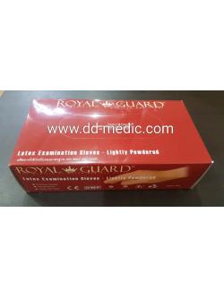 ถุงมือตรวจโรค ชนิดมีแป้ง (แป้งน้อย ไม่บาง) ยี่ห้อ Royal Guard กล่องละ 100 ชิ้น มีขนาด S,M