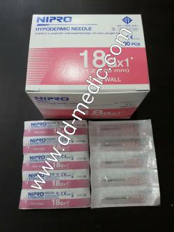 เข็มฉีดยา ยี่ห้อ นิโปร เบอร์ 18 X 1" กล่องละ 100 อัน