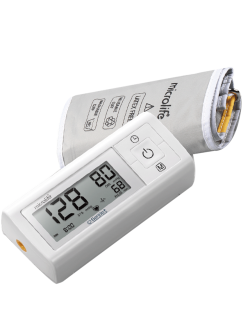 รุ่นใหม่ เครื่องวัดความดันโลหิต ยี่ห้อ ไมโครไลฟ์ / Microlife รุ่น BP A1 Basic แสดงการเคลื่อนไหวขณะวัด สัญลักษณ์เตือนหัวใจผิดปกติ พร้อมสัญลักษณ์ค่าความดันสูง ไม่รัดแขนแรงขณะทำการ พร้อม Adapter