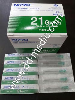 เข็มฉีดยา ยี่ห้อ นิโปร เบอร์ 21 X 1.5" กล่องละ 100 อัน