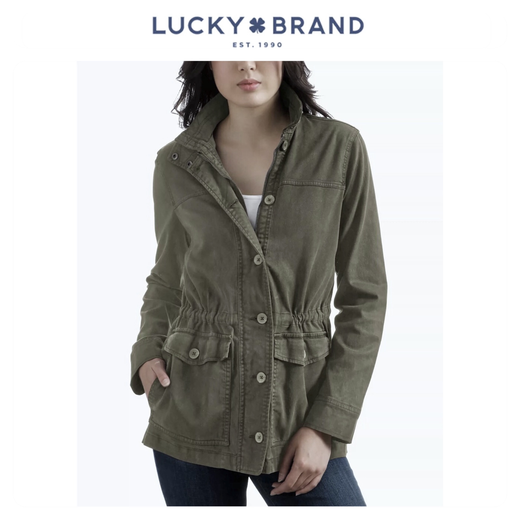 LUCKY BRAND เสื้อนอกเขียวทหาร เสื้อแจ็คเก็ต แนวทหาร แพทเทิน Lucky brandสวย เท่ห์ มาก แบรนด์ In extenso สำเนา เขียว