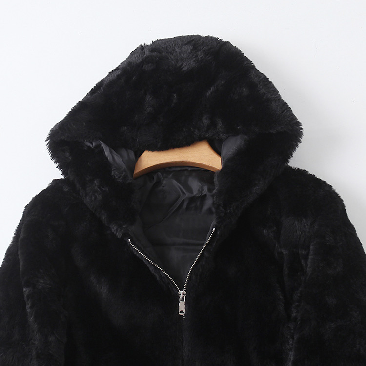Page เสื้อเฟอร์กันหนาว หมวกฮู้ด เสื้อขน Fluffy coat แบรนด์ page One สำเนา ดำ
