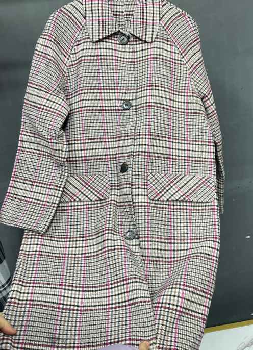 Lily เสื้อโค้ท เสื้อกันหนาว เนื้อผ้าสักหลาดวูล ลายตารางชมพูเทา แบรนด์lily