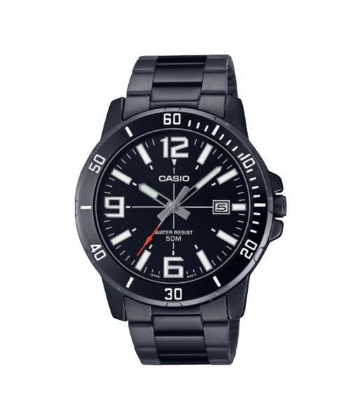 CASIO นาฬิกาคาสิโอ นาฬิกาข้อมือ นาฬิกากันน้ำ นาฬิกาของแท้ ประกันศูนย์ CMG 1 ปี รุ่น MTP-VD01B-1B นาฬิกาสีดำ