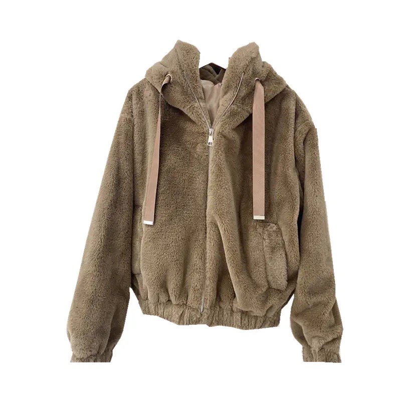 Page one เสื้อเฟอร์กันหนาว หมวกฮู้ด เสื้อขน Fluffy coat แบรนด์ page One ดำ