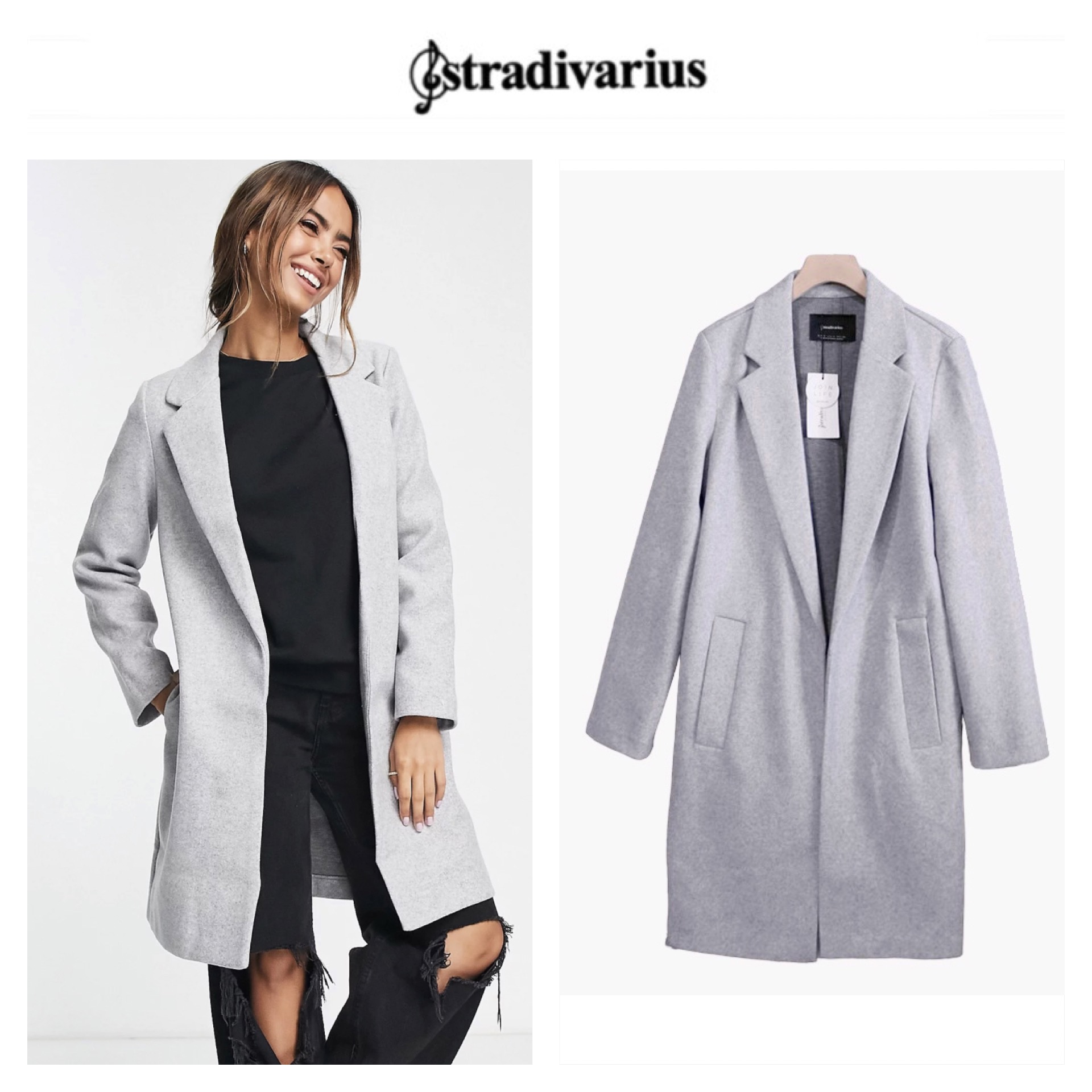 เสื้อโค้ท เสื้อโค้ทกันหนาว โค้ทวูล tailored knot coat สีเบจ แบรนด์ STRADIVARIUS สำเนา