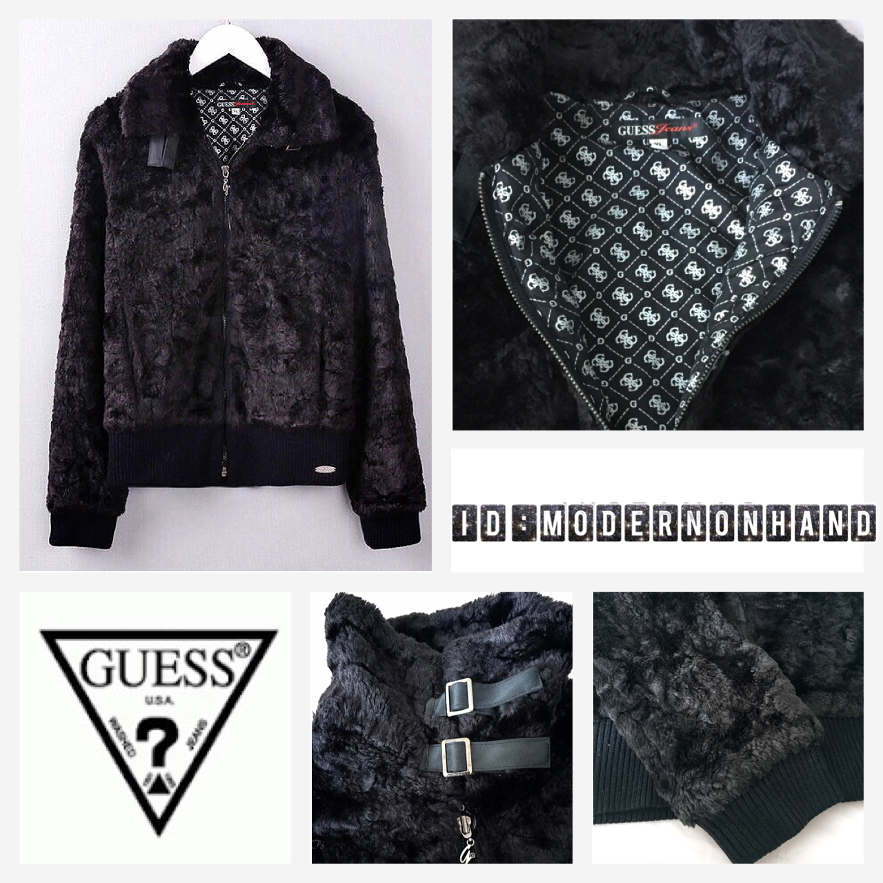 Guess เสื้อกันหนาว แบรนด์เนม Guess แต่งขนฟู แขนเอวจั๊มพ์ คอปกใส่ได้2 แบบ สวยหรู ขนเนียนนุ่ม ติดtag เหล็กguess ขอบเอว หัวซิบ สวย อุ่นมากคะ Size M/L ดำ