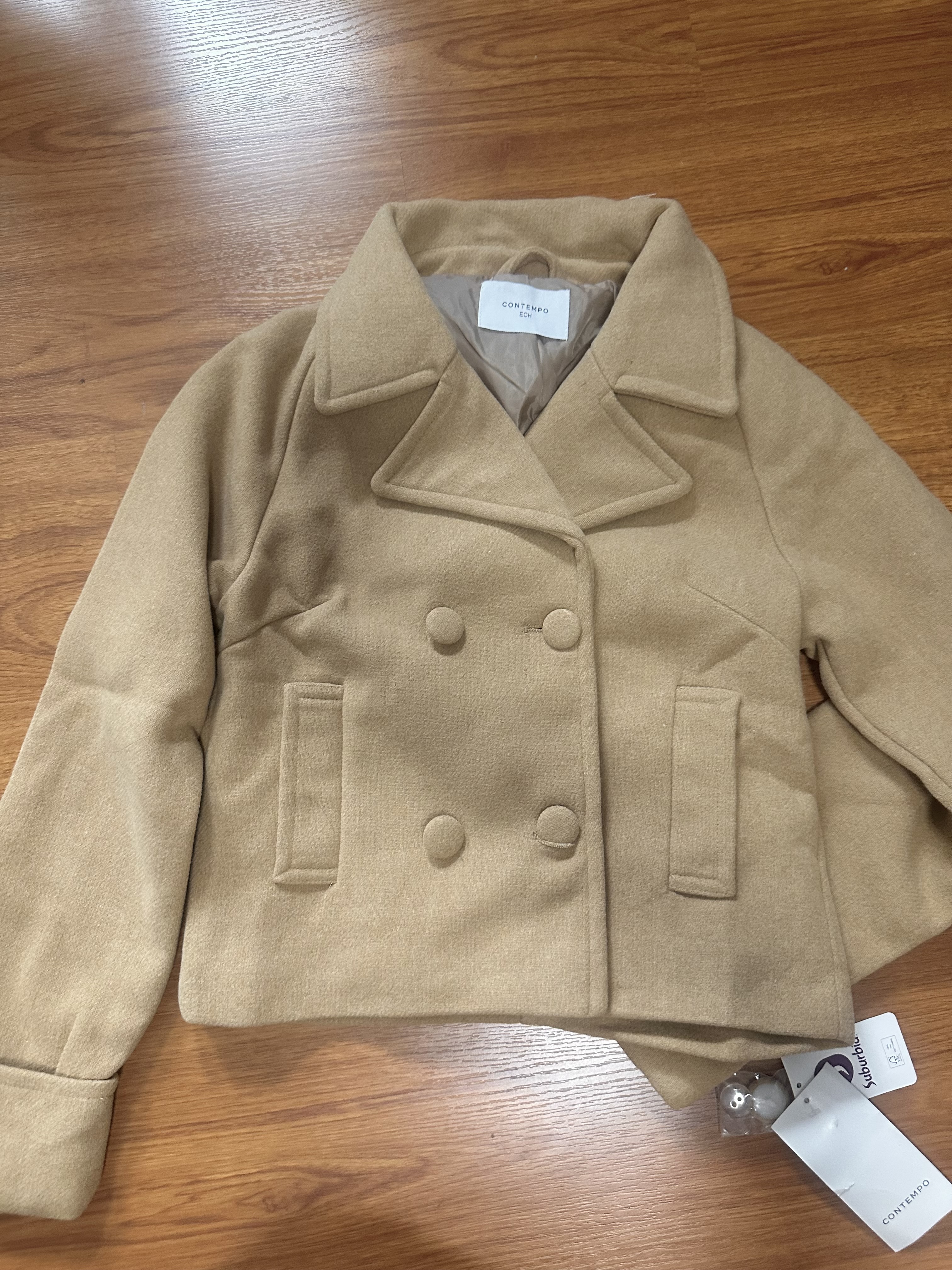 Love tree เสื้อโค้ทกันหนาว เสื้อกันหนาว peacoat contempoโค้ทวูล สีcamel belt coat สีครีมเบจ แบรนด์ ANNA FIELD สำเนา Camel