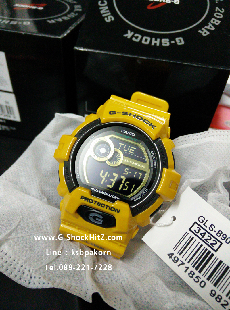 CASIO G-SHOCK นาฬิกาข้อมือ นาฬิกากันน้ำ นาฬิกาของแท้ ประกันศูนย์ CMG 1 ปี รุ่น GLS-8900-9 นาฬิกาสีเหลือง