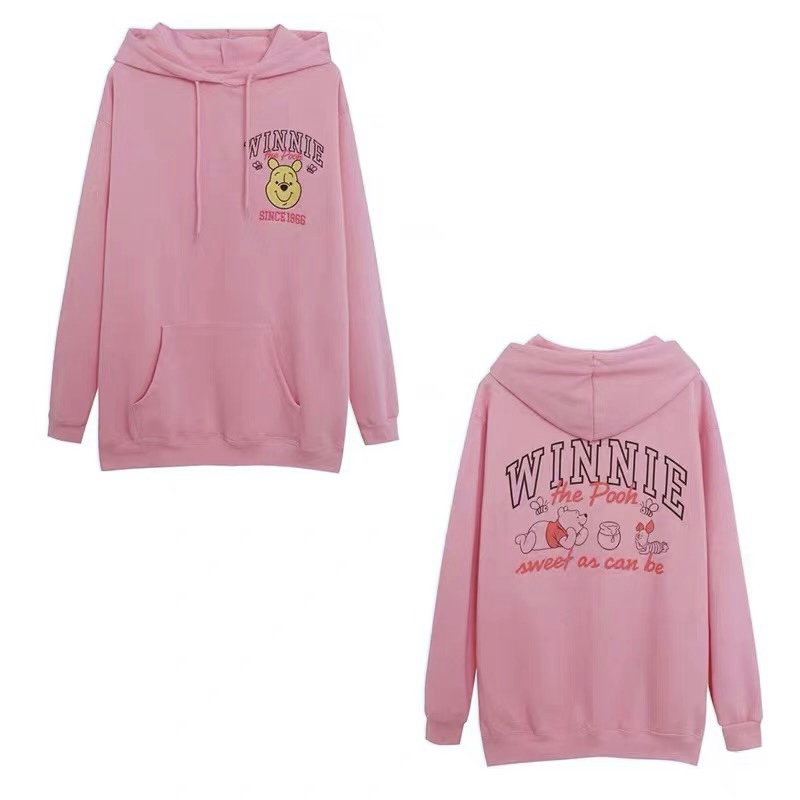 เสื้อฮู้ด วอร์ม สเวตเตอร์ Disney เสื้อหมีพูห์ Winnie the pooh Vintage แขนยาว สีขาว ลายการ์ตูนมิคกี้ งาน DISNEYสีชมพูอมพีช ดำ
