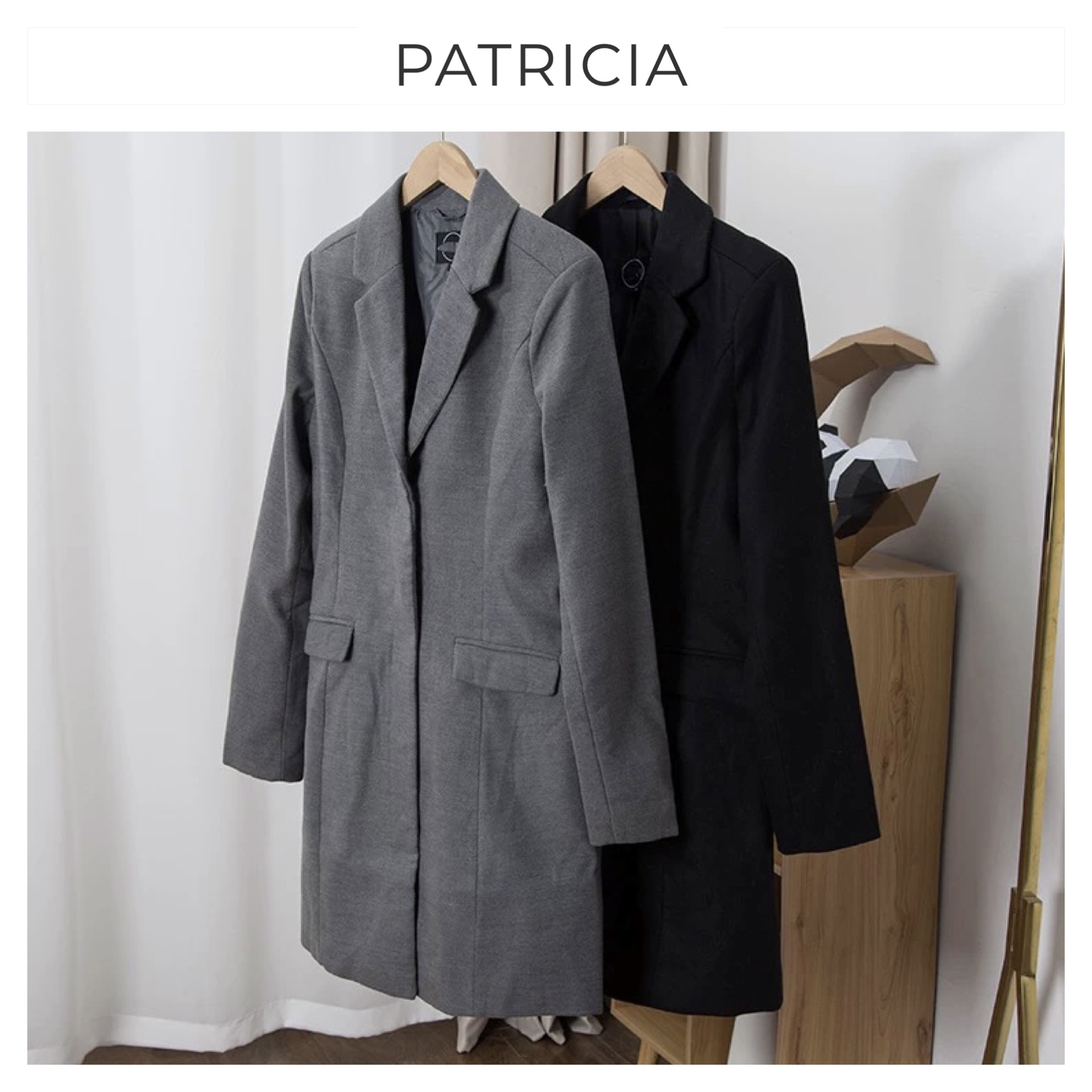เสื้อโค้ท เสื้อกันหนาว เนื้อผ้าสักหลาดวูล สีเทา แบรนด์ PATRICIA