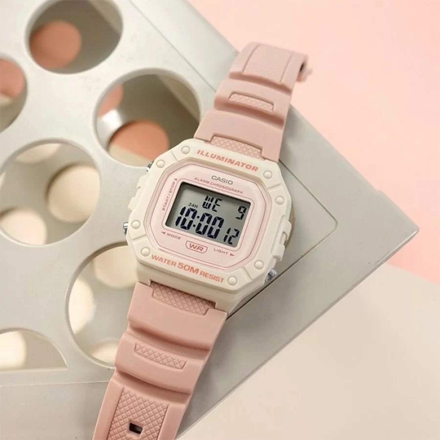 CASIO MID YEAR SALE นาฬิกาคาสิโอ พร้อมส่ง นาฬิกาข้อมือ นาฬิกากันน้ำ นาฬิกาของแท้ BTS ประกันศูนย์ CMG 1 ปี รุ่น W-218HC-4A2 นาฬิกาสีชมพู