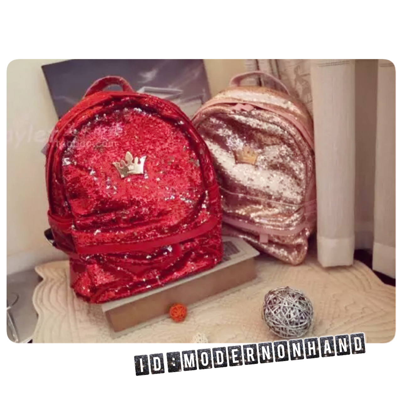 กระเป๋าเป้ สะพายหลัง ปักเลื่อม สไตล์ Bling Bling แบรนด์ดังเกาหลี J.estina size: กว้าง 30 xสูง 37 x หนา18 cm