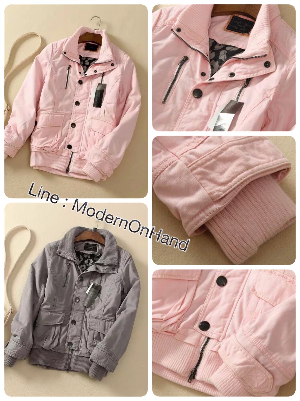 เสื้อกันหนาว แต่งหมวกฮูท แขนจั๊ม สีชมพู สไตล์เกาหลี เนื่อผ้าหนานุ่มคะ Size M