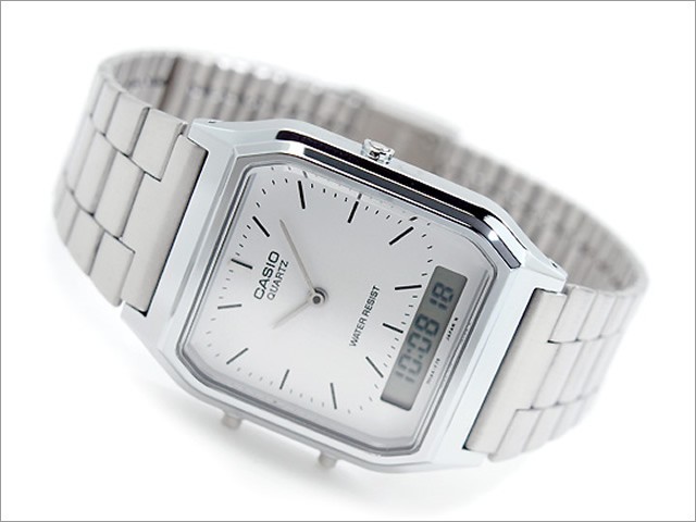 CASIO นาฬิกาคาสิโอ นาฬิกาข้อมือ นาฬิกากันน้ำ นาฬิกาของแท้ ประกันศูนย์ CMG 1 ปี รุ่น AQ-230A-7A นาฬิกาสีเงิน