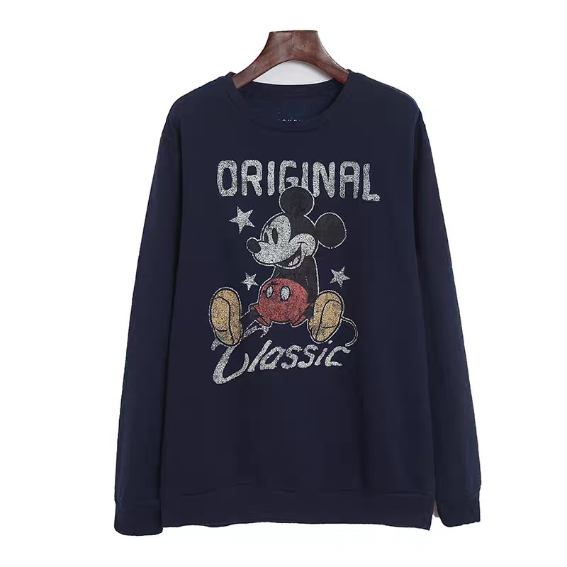 Disney เสื้อกันหนาว เสื้อวอร์มสีกรม ลาย สกรีน MICKEY Mouse ลายวินเทจ งานDISNEY แท้ สำเนา สำเนา ดำ