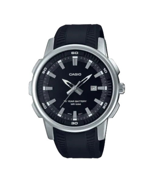 CASIO MID YEAR SALE นาฬิกาคาสิโอ พร้อมส่ง นาฬิกาข้อมือ นาฬิกากันน้ำ นาฬิกาของแท้ BTS ประกันศูนย์ CMG 1 ปี รุ่น MTP-E195-1A นาฬิกาสีดำ