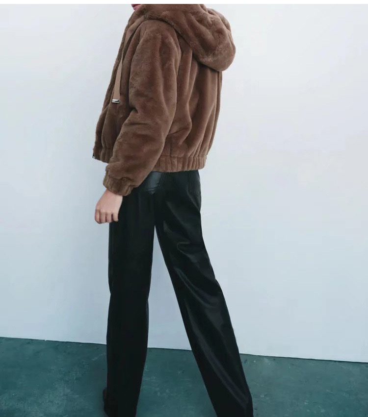 Zara เสื้อเฟอร์กันหนาว หมวกฮู้ด เสื้อขน แบรนด์zara สำเนา ดำ