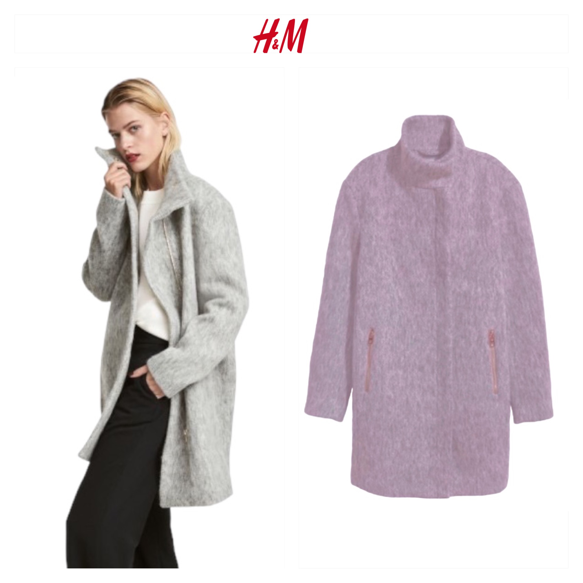 เสื้อโค้ท เสื้อกันหนาว เนื้อผ้าสักหลาด สีม่วงอ่อน แบรนด์ H&M