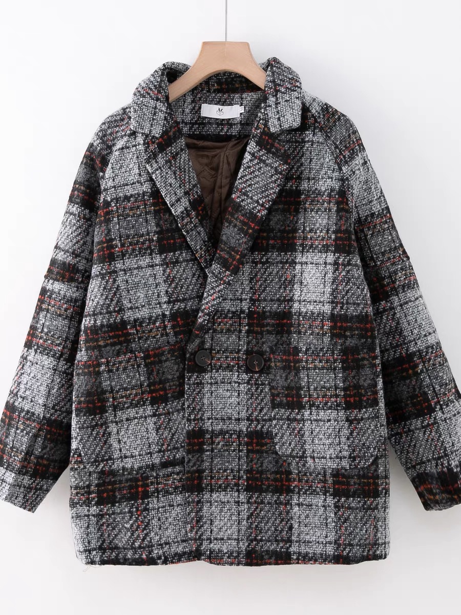 เสื้อโค้ทกันหนาว เสื้อกันหนาว overcoat โค้ทวูล ลายตาราง สีเทา )ฝ PEA COAT แบรนด์ สำเนา ลายตาราง