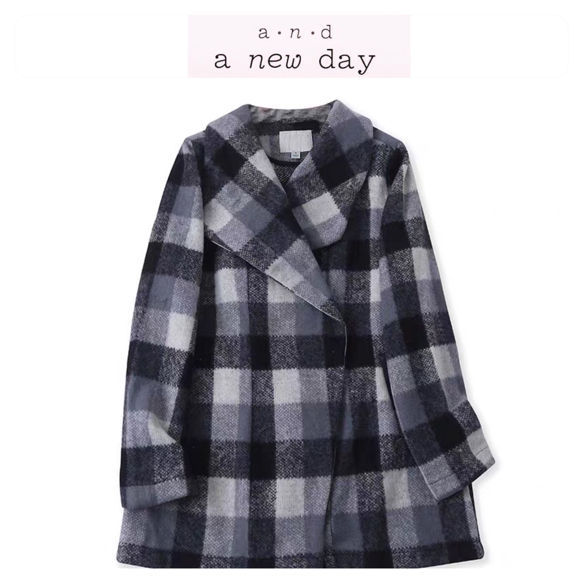 A new day เสื้อโค้ท เสื้อกันหนาว เนื้อผ้าสักหลาดวูล ลายตาราง ขาวดำ แบรนด์ a new day ตาราง