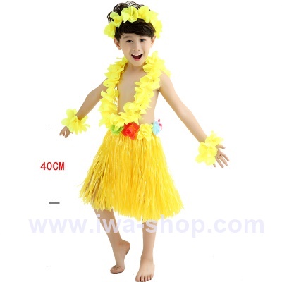 ชุดฮาวายเด็กกระโปรงฟาง พร้อมเซตพวงมาลัย รุ่นหนาพิเศษ 40 cm สีเหลือง ชุดฮาวายเชือกฟาง กระโปรงฮาวายเชือกฟาง ชุดฮาวายเชือกปอฟาง ชุดออกงานฮาวายปาร์ตี้ พร็อพชุดฮาวาย ชุดระบําฮาวายผู้หญิง ฮูลาฮูล่า