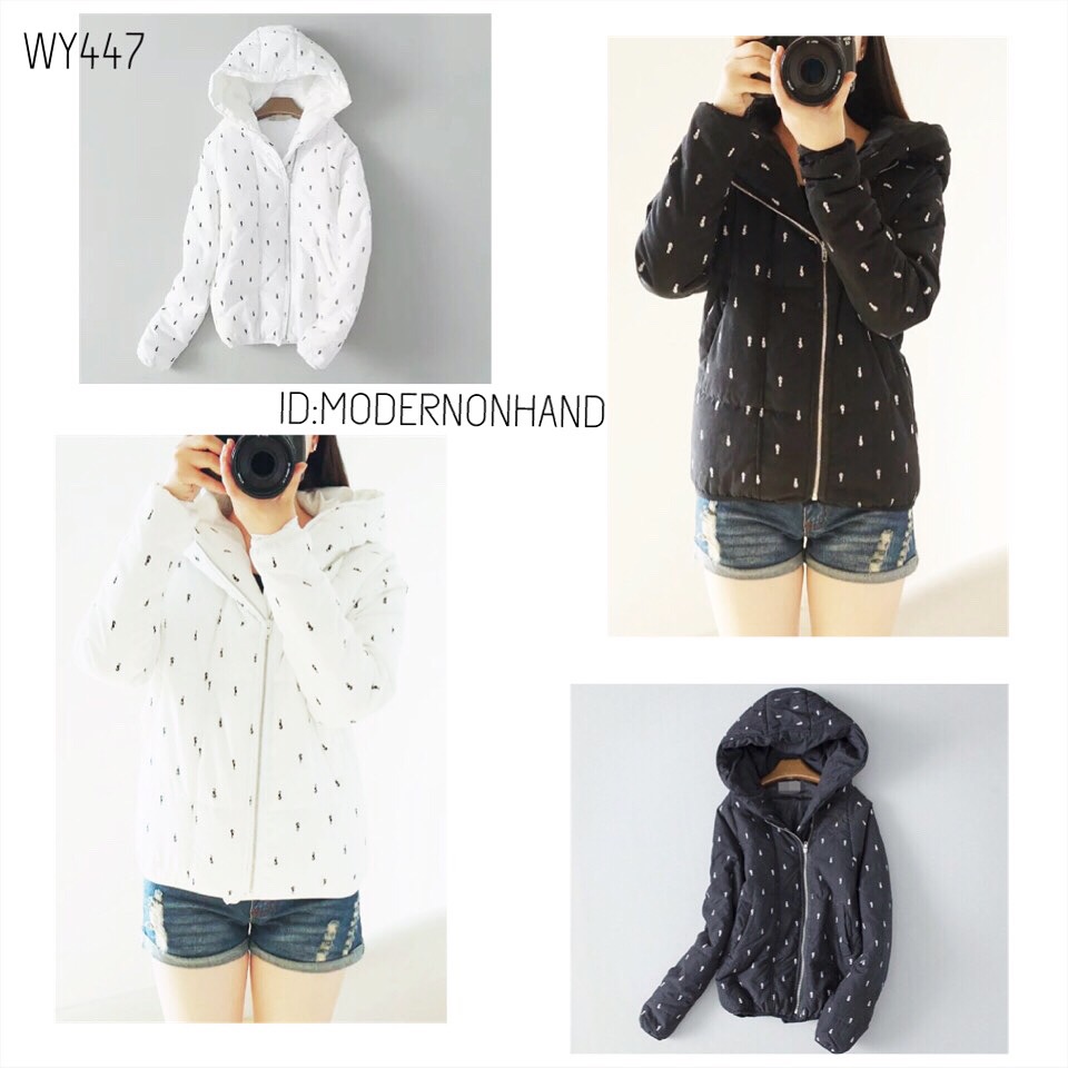 เสื้อกันหนาว เสื้อหนาวหมวกฮูท สีขาว บุนวมอุ่น พิมพ์ลายม้าน้ำ เนื้อผ้าเนียน นุ่ม. สินค้างานญี่ปุ่นคะ