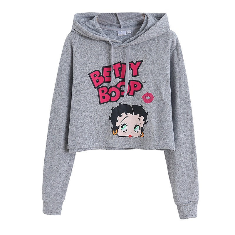 Betty boop เสื้อกันหนาว เสื้อวอร์ม เสื้อฮู้ดครอป สีเทา สกรีน BETTY BOOP งานDISNEY สำเนา สำเนา ขาว