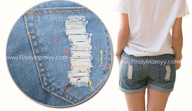 กางเกงยีนส์สั้นคลุมท้อง แต่งขาดรอบตัว มีไซส์ M, L, XL, XXL