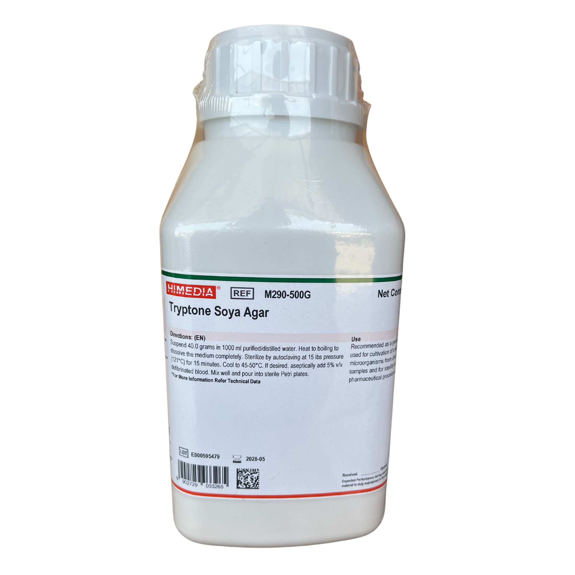 Casein Soyabean Digest Agar (Soyabean Casein Digest Agar) (Tryptone Soya Agar), 500 g. HIMEDIA®