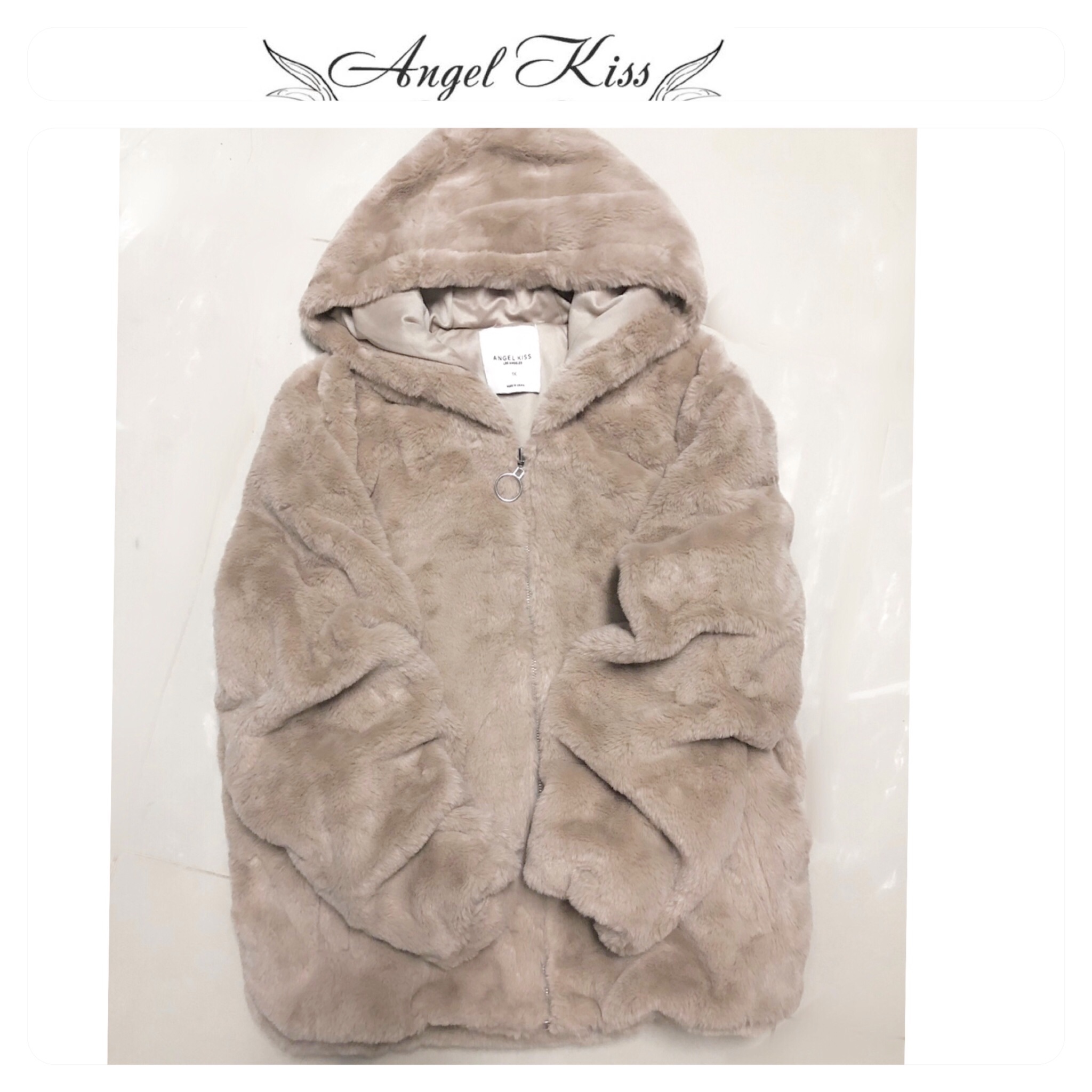 Angel kiss เสื้อเฟอร์กันหนาว หมวกฮู้ด เสื้อขน แบรนด์ ANGEL KISS (FLUFFY COAT) สำเนา น้ำตาลนู้ด