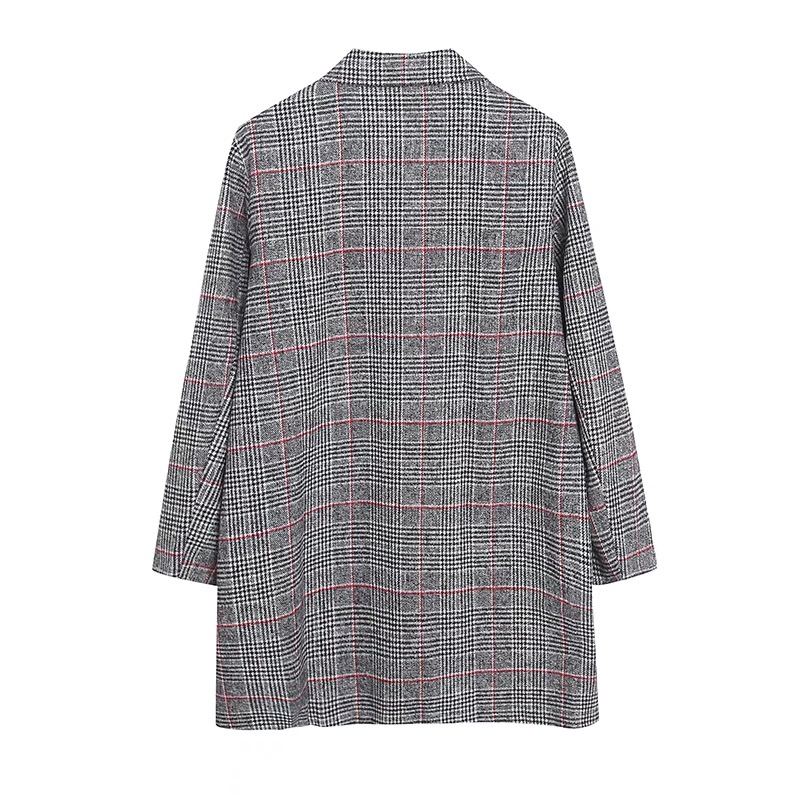 เสื้อโค้ท เสื้อกันหนาว ลายตาราง แต่งกระดุมแถบ สองแถว แบรนด์ Stradivarius สำเนา นู้ดกากี