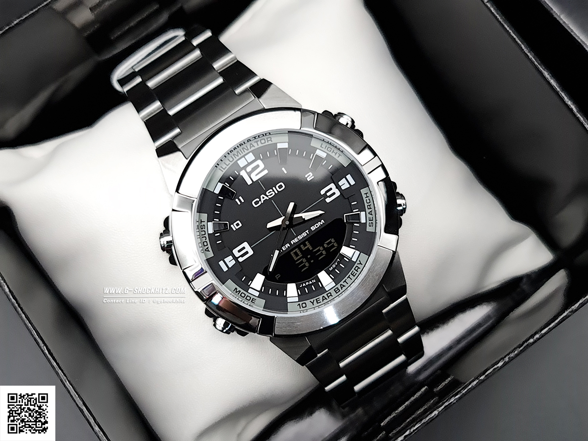 CASIO นาฬิกาคาสิโอ นาฬิกาข้อมือ นาฬิกากันน้ำ นาฬิกาของแท้ ประกันศูนย์ CMG 1 ปี รุ่น AMW-870D-1A นาฬิกาสีเงิน