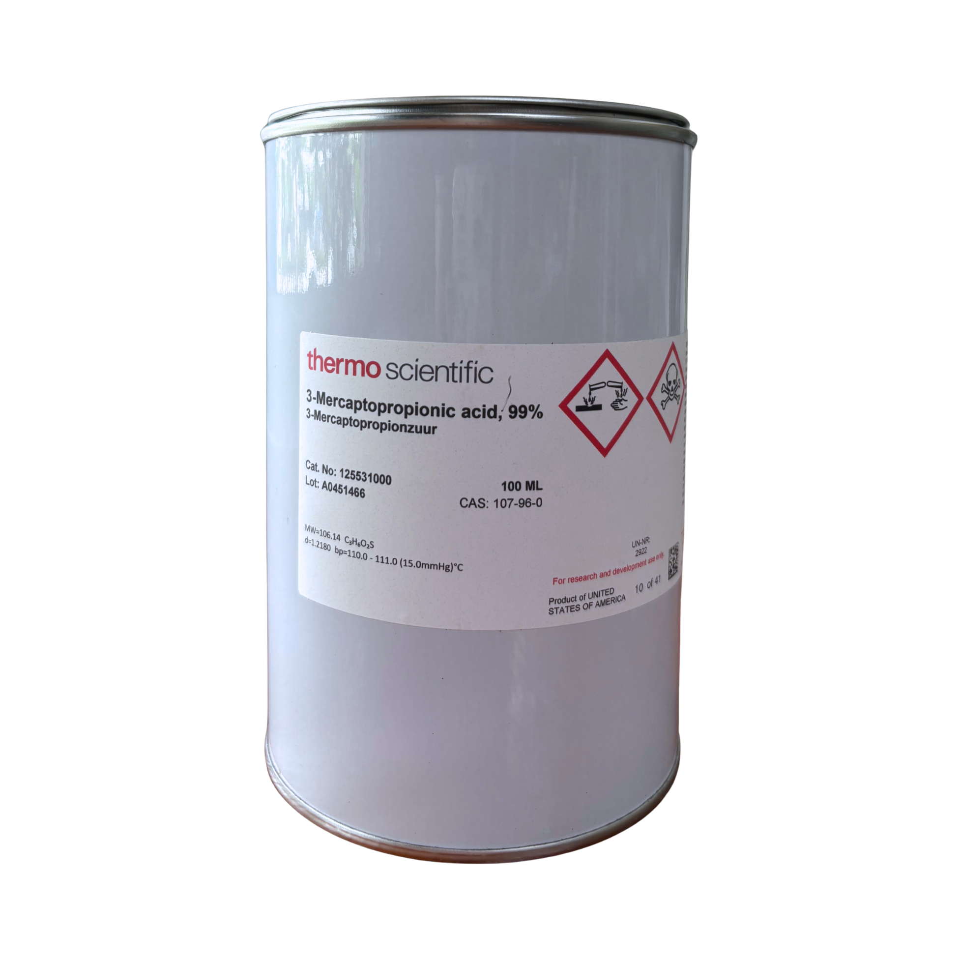 3-Mercaptopropionic acid, 99% 100ml. Sigma Aldrich®