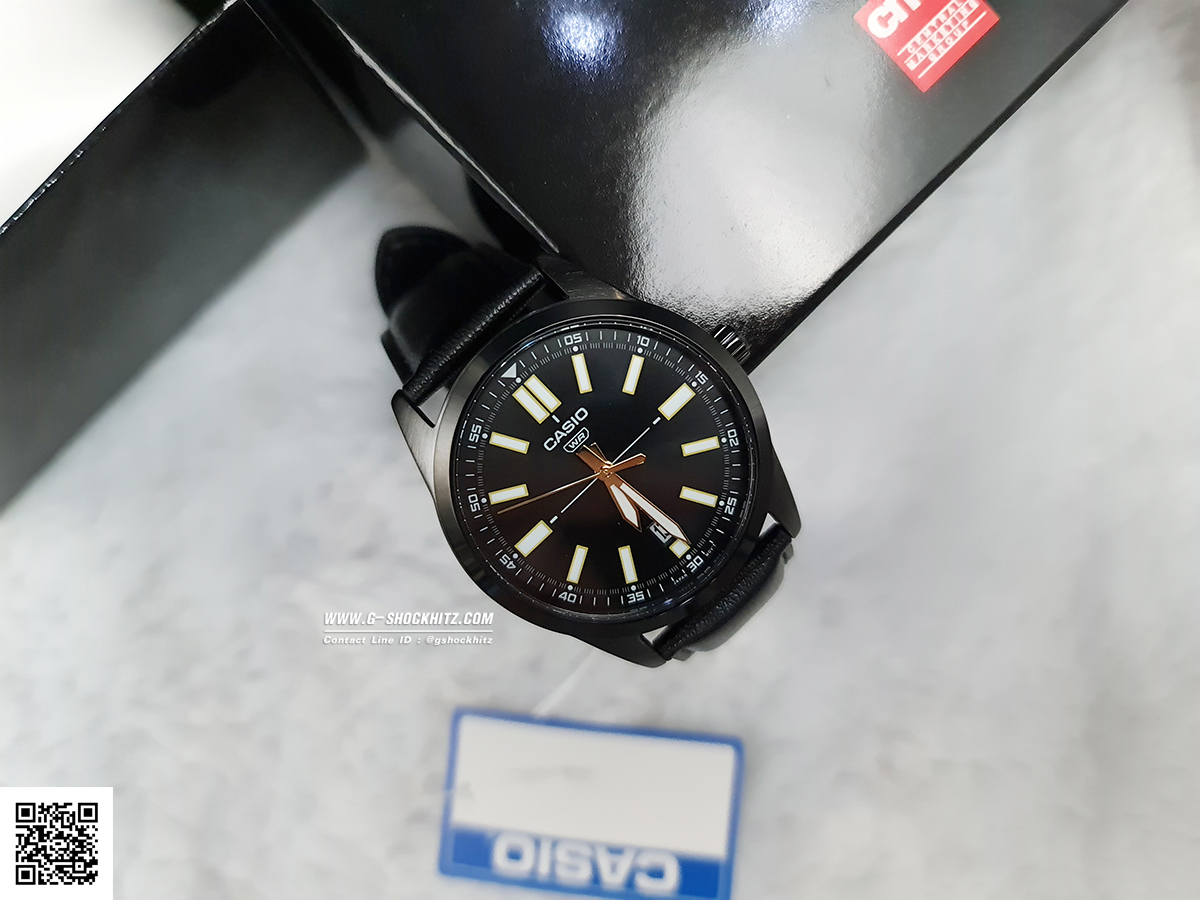 CASIO MID YEAR SALE นาฬิกาคาสิโอ พร้อมส่ง นาฬิกาข้อมือ นาฬิกากันน้ำ นาฬิกาของแท้ BTS ประกันศูนย์ CMG 1 ปี รุ่น MTP-VD02BL-1E นาฬิกาสีดำ