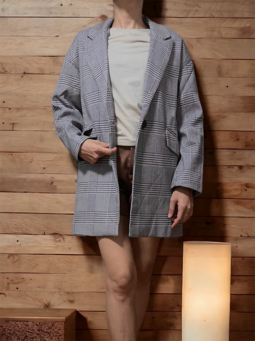 เสื้อโค้ท เสื้อคลุม ทรงสูท ลายตารางเทาดำ เสื้อคลุม เบลเซอร์ Blazer checked ❄️แบรนด์✨H&M✨ แท้💯% แบรนด์