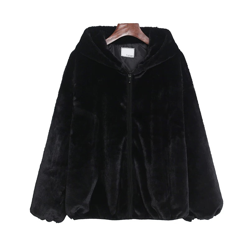 Bliatorm เสื้อเฟอร์กันหนาว หมวกฮู้ด เสื้อขน Fluffy coat แบรนด์ BLIATORM ดำ