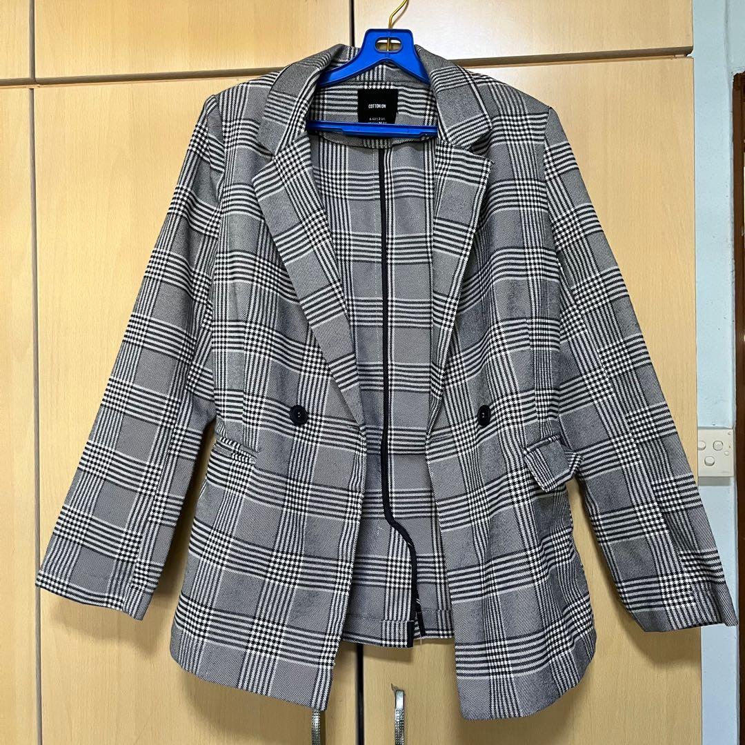เสื้อโค้ท เสื้อคลุม ทรงสูท ลายตาราง checked plaid blazer gingerham เสื้อคลุม เบลเซอร์ Blazer check ❄️แบรนด์✨H&M✨ แท้💯% แบรนด์ สำเนา